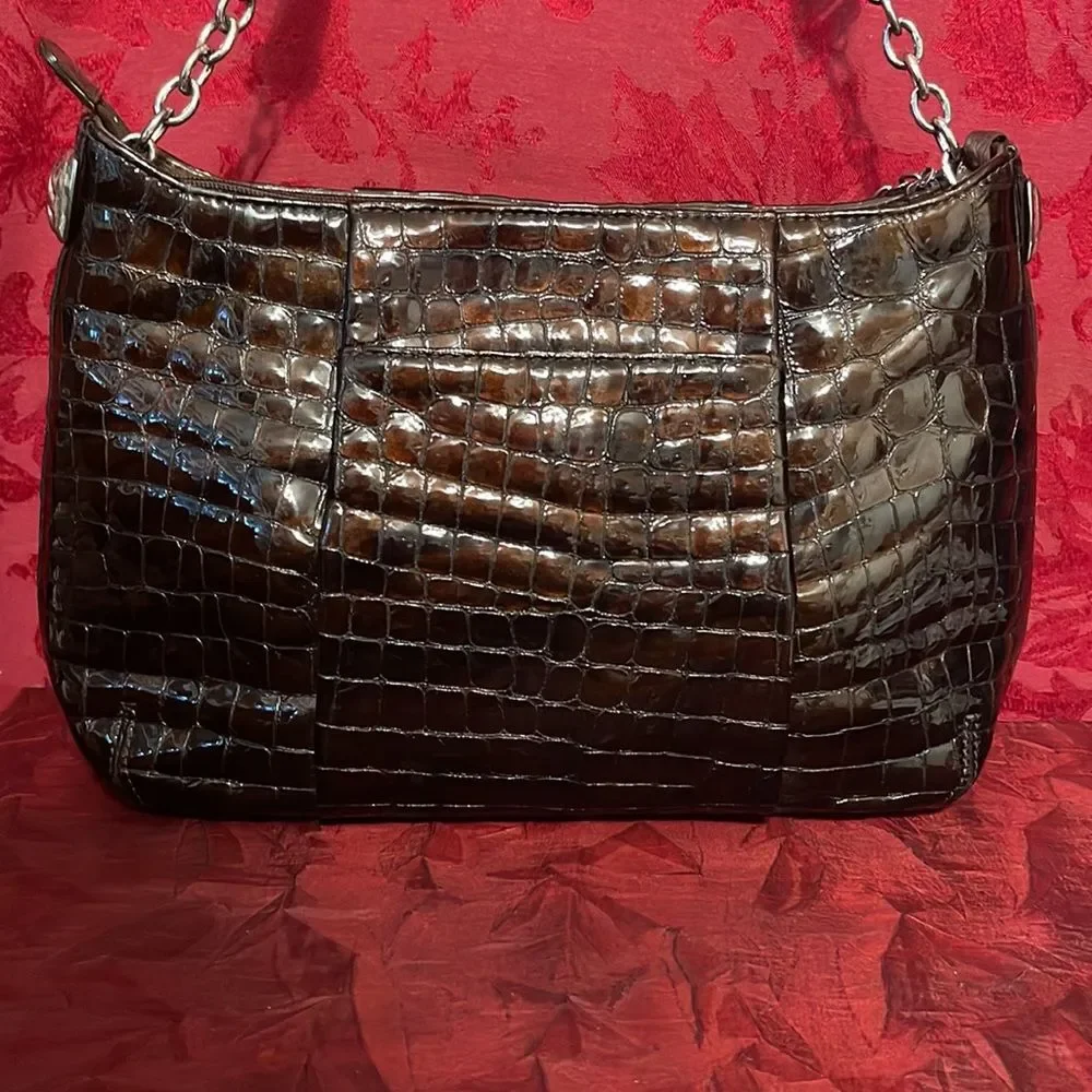 Brighton Collection Bronze Patent Leather Croc pattern Shoulder Bag‎